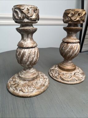 Vintage 1994 wooden Gold/Silver distressed Decorative Candle Holders - Montaage